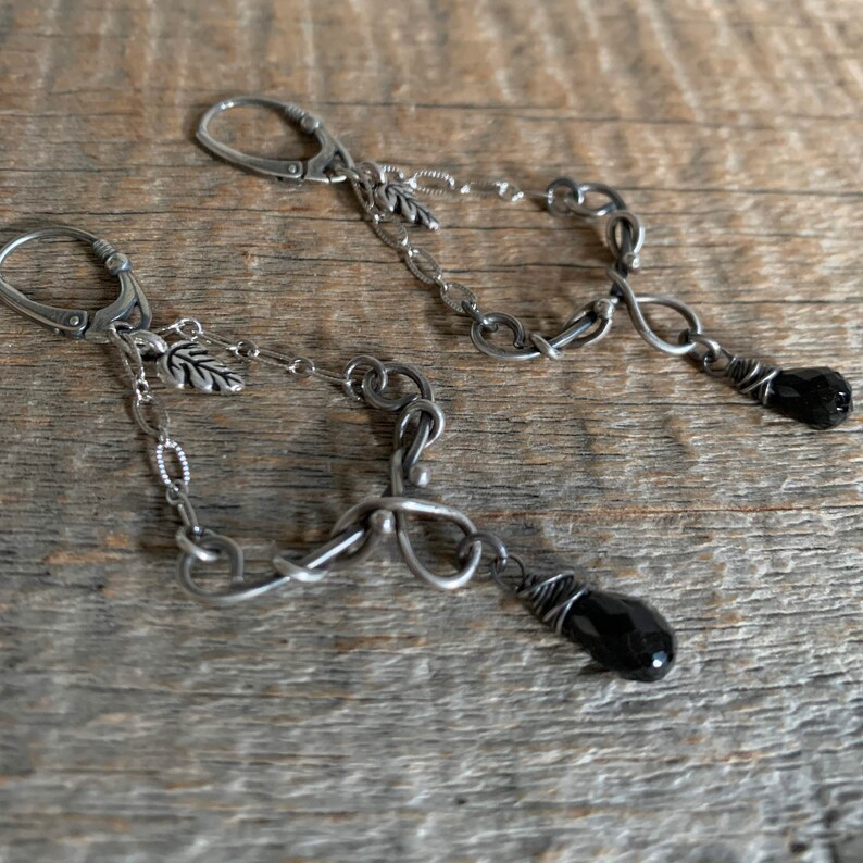 Breathe earrings .. metalwork sterling silver fine silver black spinel