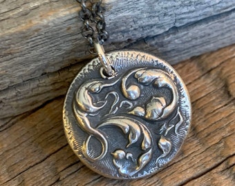 Melusine necklace ... recycled fine silver medallion with antiqued sterling silver rolo chain