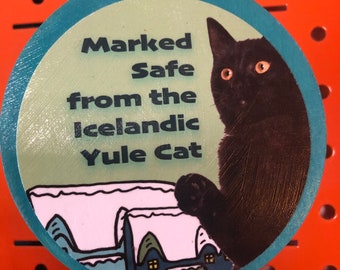 Marked Safe by the Icelandic Yule Cat Holiday Xmas tree Ornament Wood -- 1000 Handmade Project