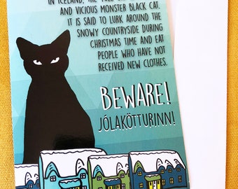 Icelandic Beware the Yule Cat Who Will Eat You at Christmas Holiday Cards 20 pack