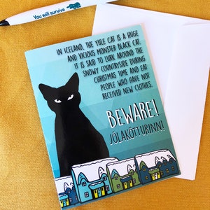 Confezione da 30 biglietti di auguri "Attenti al gatto di Yule che ti mangerà a Natale" -- Mostro islandese gatto nero