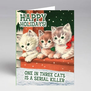 Combo One in Three Cats è un serial killer - Buone Feste 10 cartoline e buste di Natale natalizie più ornamento in legno