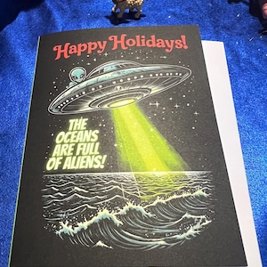 Les océans sont pleins d'aliens - Lot de 10 cartes de vœux OVNI pour Noël
