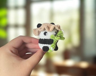 Panda Crochet Pattern PDF - Cute Amigurumi Animal Digital Download - Easy DIY Plushie Pattern, Panda With A Hat Holding A Bamboo