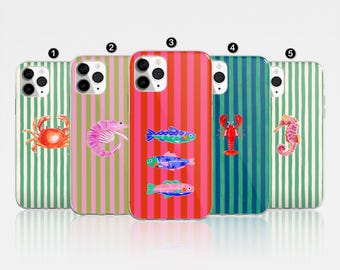 Sea Animal Phone Case Fish Stripe Cover for iPhone 17 Pro Max, 16e, 15, 14, 12 & Samsung S25 Ultra, S24 FE, A56, Pixel 9 Pro 8