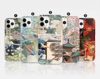 Japanische Collage Handyhülle Anime Cover für iPhone 17 Pro Max, 16e, 15, 14, 12 & Samsung S25 Ultra, S24 FE, A56, Pixel 9 Pro 8