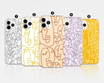 Face Line Art Phone Case Abstract Cover for iPhone 17 Pro Max, 16e, 15, 14, 12 & Samsung S25 Ultra, S24 FE, A56, Pixel 9 Pro 8