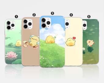 かわいいアヒルの携帯ケース アニマルカバー iPhone 17 Pro Max、16e、15、14、12 & Samsung S25 Ultra、S24 FE、A56、Pixel 9 Pro 8用