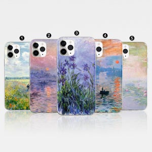 モネの絵画アートワーク スマホケース iPhone 16 Pro Max、15 Plus、14、13、12、11、XS & Samsung S25、S24、A55、A54、Pixel 9 Pro 8 用カバー
