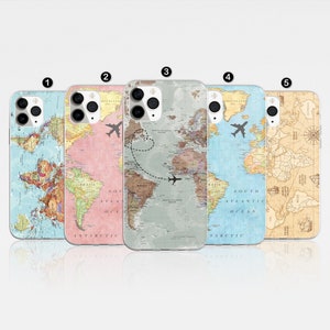 Weltkarte Handyhülle Travel Cover passend für iPhone 16 Pro Max, 15 Plus, 14, 13, 12, 11, XS & Samsung S24, S23, A55, A54, Pixel 8