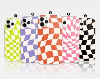 Checkered Phone Case Wavy Checkerboard Cover for iPhone 17 Pro Max, 16e, 15, 14, 12 & Samsung S25 Ultra, S24 FE, A56, Pixel 9 Pro 8