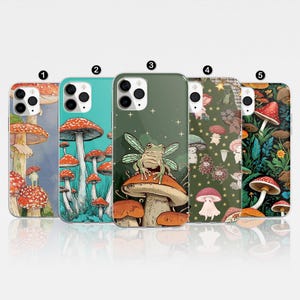 Mushroom Phone Case Cottagecore Cover for iPhone 16 Pro Max, 15 Plus, 14, 13, 12, 11, XS & Samsung S25, S24, A55, A54, Pixel 9 Pro 8