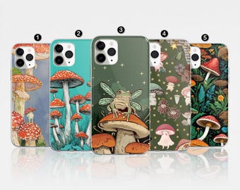 Mushroom Phone Case Cottagecore Cover for iPhone 17 Pro Max, 16e, 15, 14, 12 & Samsung S25 Ultra, S24 FE, A56, Pixel 9 Pro 8