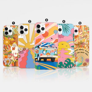 Retro Groovy Phone Case Hippie Cover for iPhone 16 Pro Max, 15 Plus, 14, 13, 12, 11, XS & Samsung S25, S24, A55, A54, Pixel 9 Pro 8