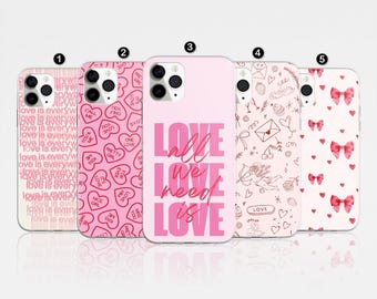 Cute Love Phone Case Aesthetic Romance Cover for iPhone 17 Pro Max, 16e, 15, 14, 12 & Samsung S25 Ultra, S24 FE, A56, Pixel 9 Pro 8