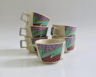 Zes Rosenthal Flash Cups van Dorothy Hafner. Postmodern design, circa 1982.