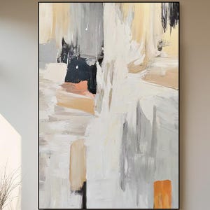 Original Abstract Neutral Wall Art on Canvas, Beige Gray and Orange Textured Oil Painting with Soft Brush Strokes for Modern Living Room