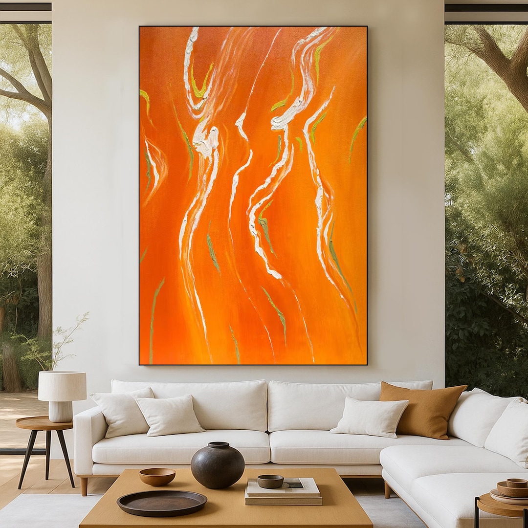 Bold Orange Abstract Canvas Art, Original Hand Painted Modern Wall ...