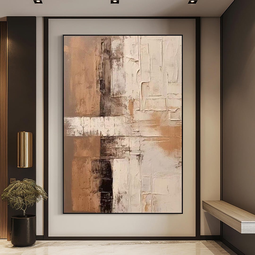 Original Wabi Sabi Oil Painting: Beige Brown Textured Japandi Art - Etsy