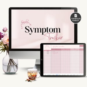 Chronische ziekte-tracker voor Google-spreadsheet, digitaal symptoomdagboek, gezondheidsdossier, menopauzelogboek, zwangerschapsdagboek, schattig roze