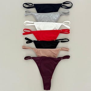7 Days Cotton Thong Set, Cotton Thong Set, Cotton Lingerie, 7 Pack Underwear, Black, Purple, Red, White