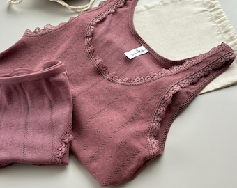 Completo intimo biologico Plum, completo intimo biologico Plum, completo intimo Pointelle