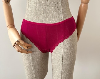 Organic Cotton Pointelle Panty Set - Cherry Red, Heart Design