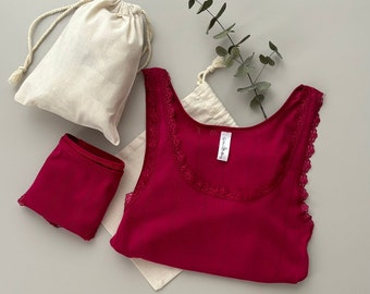 Organic Cotton Homewear Set, Cherry Red Homewear Set , Cherry Red Cotton Sleepwear, Cotton Lingerie Set, Red Lingerie Set