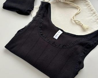 Organic Cotton Black Lingerie Set, Wide Strap Tank Top