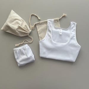 Cotton White Underwear Set, Cotton Wide Strap Tank Top, White Homewear Set, Organic Cotton Sleepwear, Organic Cotton Lingerie Set