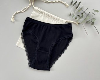 Organic Black Cotton Panties Set, Low Rise Lingerie