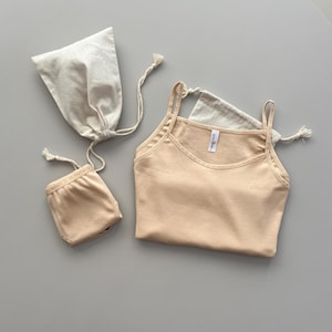 Organic Cotton Underwear Set: Cream Spaghetti Strap Sleepwear