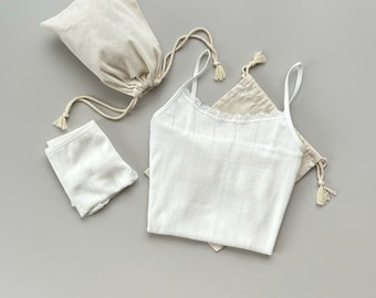 Organic Cotton Lingerie Set, White Sleepwear, Soft Lace