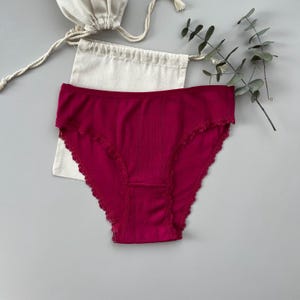Cherry Red Cotton Panties Set, Organic Low Rise Panty Set, Cherry Red Underwear, Cotton Lingerie, Two Pack, Three Pack, Four Pack, Red Color