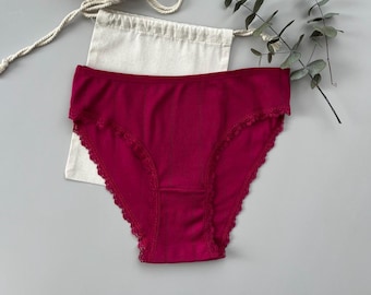 Organic Cotton Panties Set, Cherry Red Low Rise Lingerie