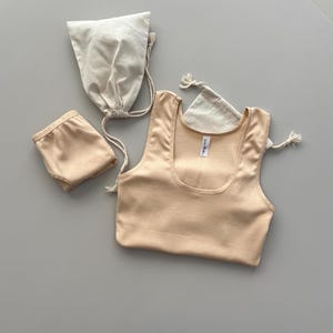 Organic Cotton Underwear Set, Cotton Wide Strap Tank Top, Cream Homewear Set, Organic Sleepwear, Cotton Lingerie Set