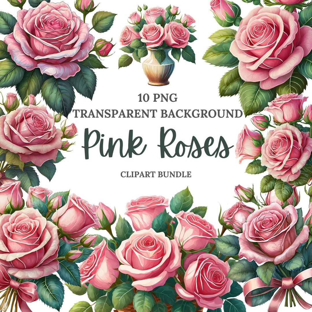Pink Rose Bouquet Clipart: Spring Floral PNG Bundle (commercial Use) - Etsy