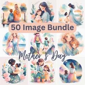 Clipart aquarela do dia das mães, ilustrações do dia das mães clip art, mãe e filho filha filho, mãe amor sublimação PNG, uso comercial