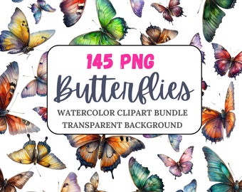Watercolor Butterfly Clipart Bundle: 145 PNG Illustrations (Commercial License)
