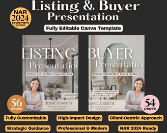 Plantillas de presentación inmobiliaria de lujo: Guía para compradores y anuncios (Canva editable)