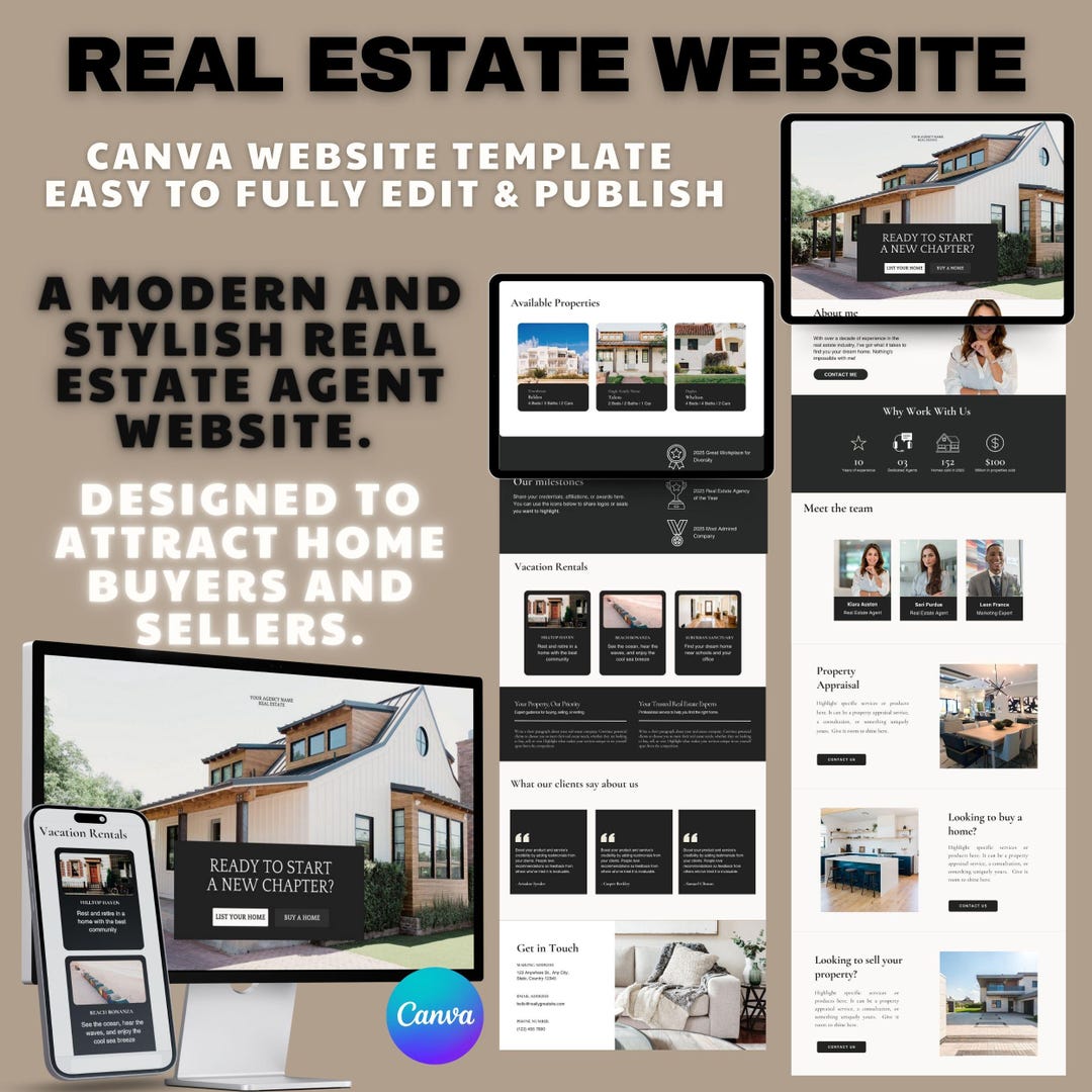 Realtor Website Template: Editable Canva Real Estate Agent Website - Etsy