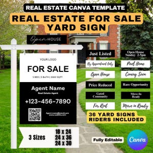 Realtor Yard Sign Template with QR Code: Real Estate Signage (Canva)