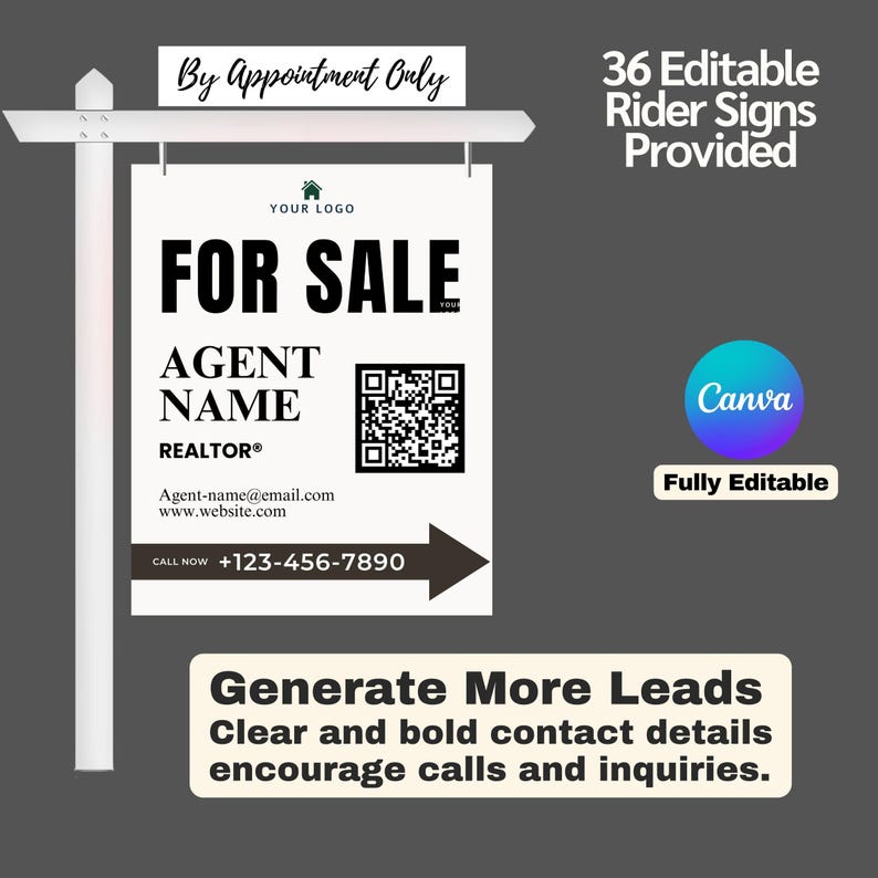 Realtor Yard Sign Canva Template: Customizable Real Estate Signage - Etsy