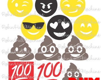 Conjunto de emojis arquivo DXF SVG para plasma CNC ~ modelo de arquivo de corte a laser de arte em metal smilie sorriso rosto cocô 100 amor feliz corte pronto