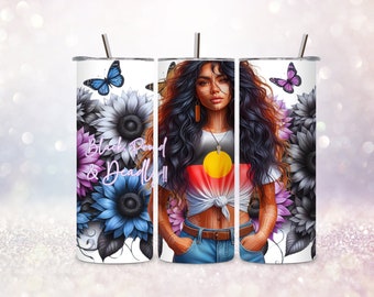 Envoltura para vaso de 20 oz, sublimación, png, chica tatuada, floral, Primeras Naciones, actitud, girasoles, dtf uv, diseño digital