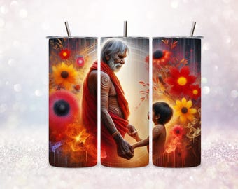 Envoltura para vaso de 20 oz, sublimación, png, chica tatuada, floral, Primeras Naciones, anciano, familia, girasoles, dtf uv, diseño digital