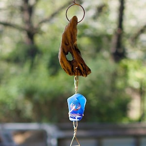 Driftwood Sea Glass Wind Chime: Handmade Copper Brass Outdoor Chimes