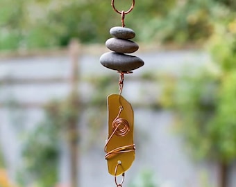 Carillon éolien extérieur Zen Beach, pierre de mer, verre