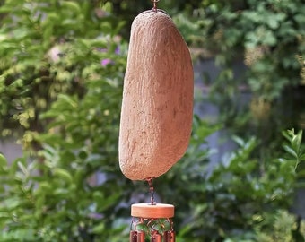 Real Copper Wind Chime - Rustic Driftwood - Relaxing Sound - Outdoor Decor All Season