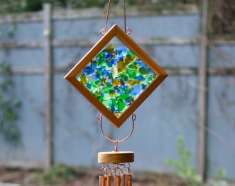Outdoor Wind Chime - Sea Beach Glass Kaleidoscope - Real Copper Chimes - Free Engraving